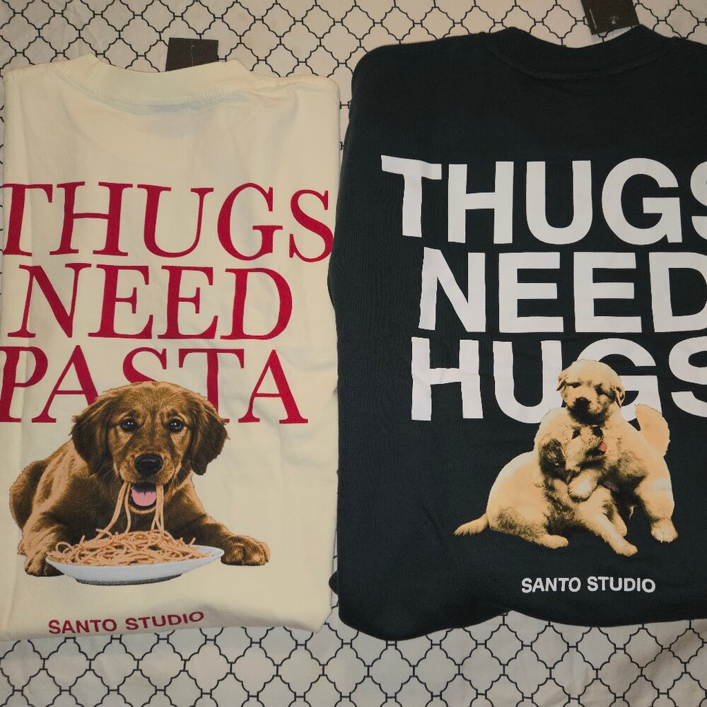 Santo Studio "Thugs Need Hugs / Pasta" Size Med Crewneck Sweatshirt + Tee NWT